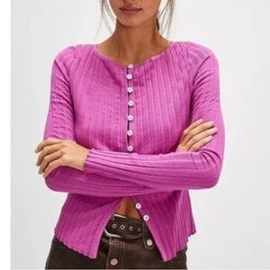 Free People Tilly Long-Sleeve Cardi in Pink Size XS